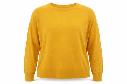Zara Women Yellow M Basic Knit Crew Neck Raglan Long Sleeve Top