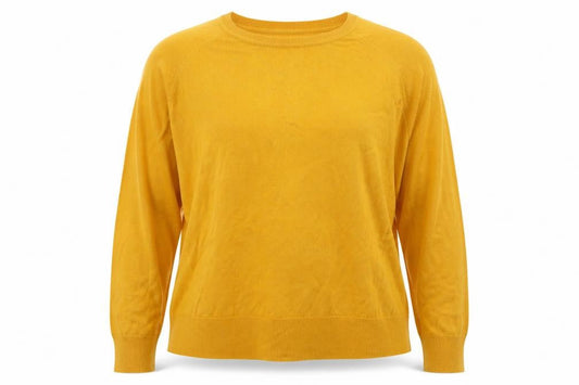 Zara Women Yellow M Basic Knit Crew Neck Raglan Long Sleeve Top