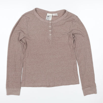 H&M Women’s Beige XS Ribbed Henley Long Sleeve Cotton Blend Jumper