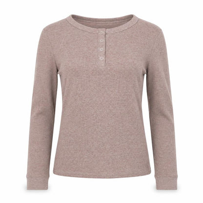 H&M Women’s Beige XS Ribbed Henley Long Sleeve Cotton Blend Jumper