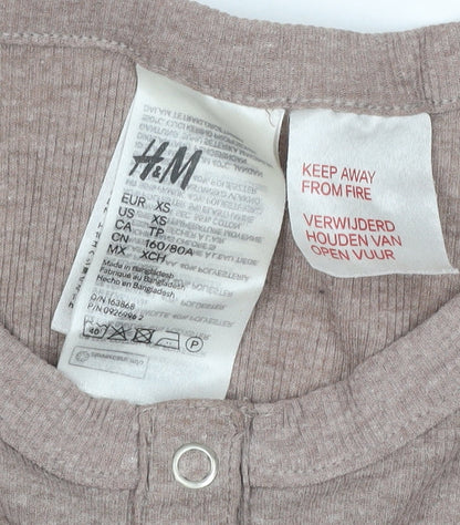 H&M Women’s Beige XS Ribbed Henley Long Sleeve Cotton Blend Jumper