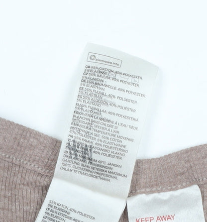 H&M Women’s Beige XS Ribbed Henley Long Sleeve Cotton Blend Jumper