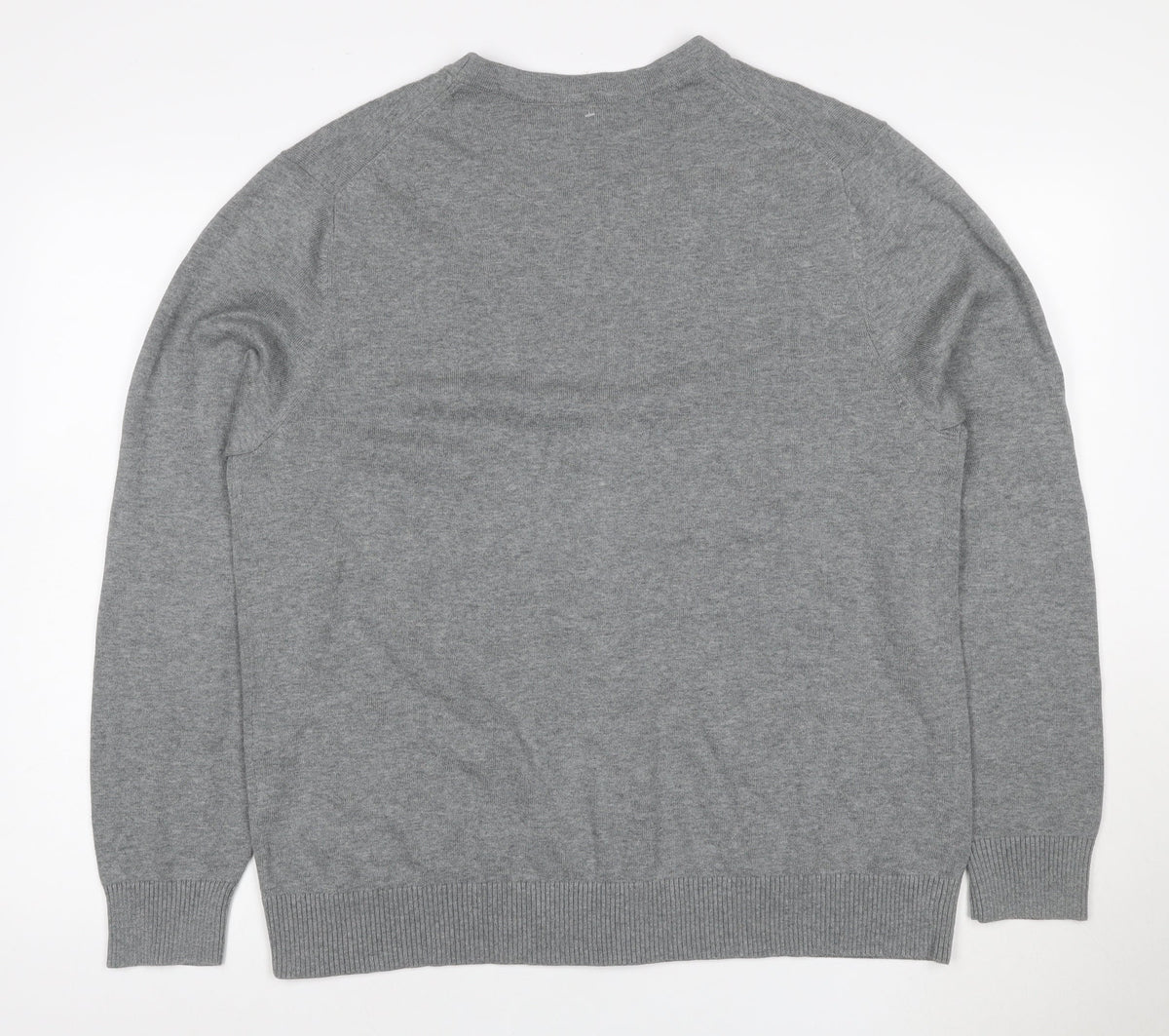 Lands' End Men Grey L Button V-Neck Cotton Knit Cardigan Pockets