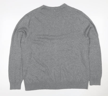 Lands' End Men Grey L Button V-Neck Cotton Knit Cardigan Pockets