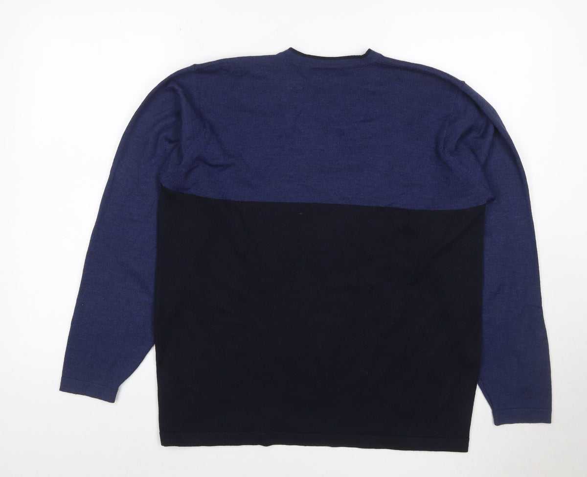Next Men's Blue Black Merino Wool V-Neck Pullover Jumper M