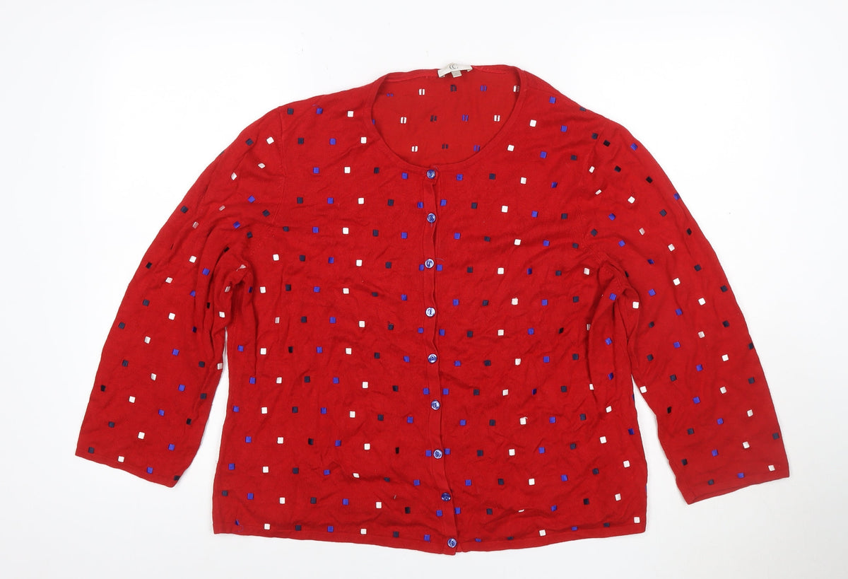 Country Casuals Women’s Red Geometric Button Cardigan XL Long Sleeve