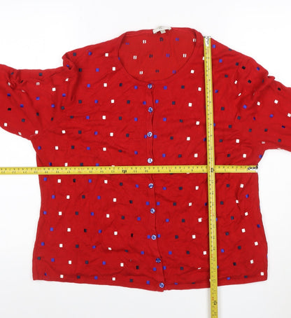 Country Casuals Women’s Red Geometric Button Cardigan XL Long Sleeve