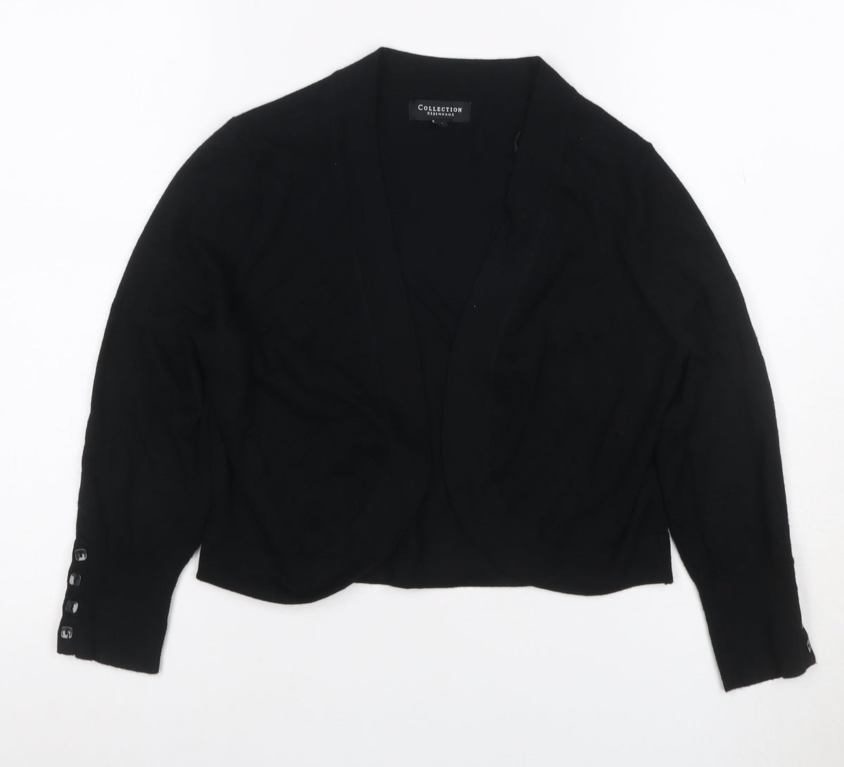 Additional front view of Collection Debenhams Women Black, size 14, Open V-Neck Knit Cardigan
