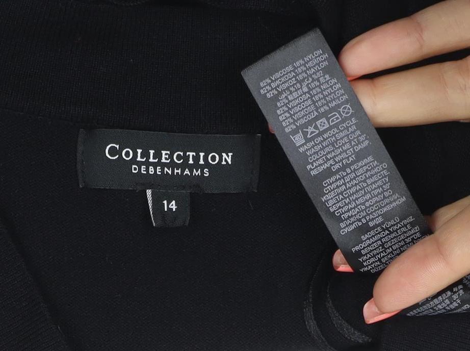 Brand and care label for Collection Debenhams Women Black, size 14, Open V-Neck Knit Cardigan