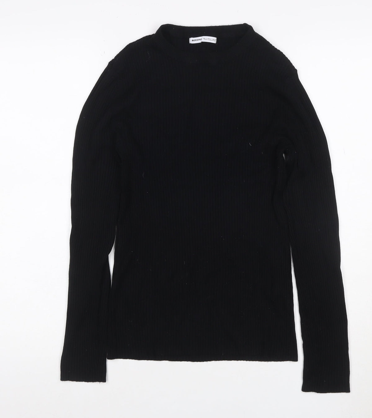 Bershka Women Black S Ribbed Roll Neck Slim Knit Jumper Long Sleeve
