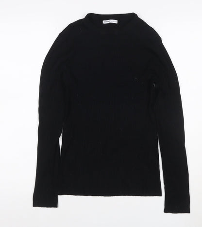 Bershka Women Black S Ribbed Roll Neck Slim Knit Jumper Long Sleeve