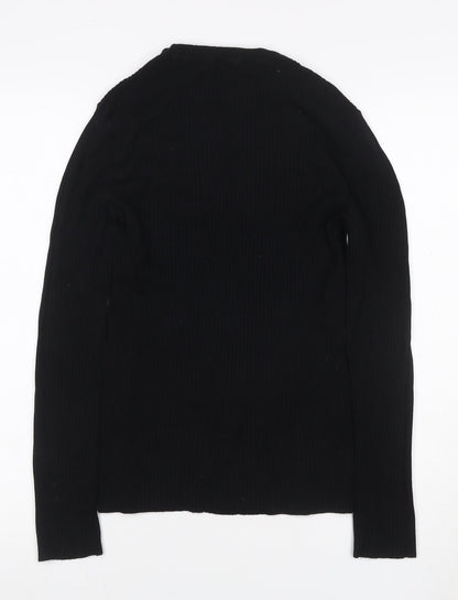 Bershka Women Black S Ribbed Roll Neck Slim Knit Jumper Long Sleeve