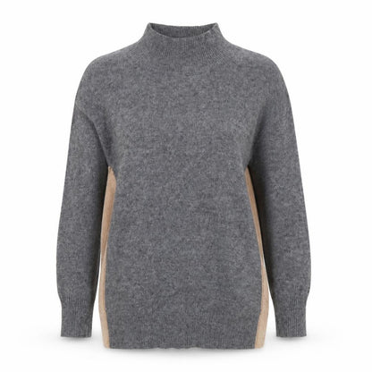 Next Women’s Grey Beige Panel Mock Neck Wool Blend Jumper L