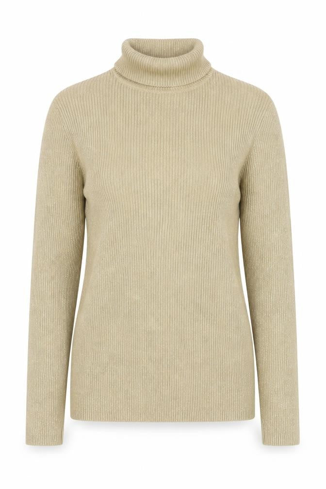 Basic Editions Women’s Beige Metallic Ribbed Roll Neck Jumper L