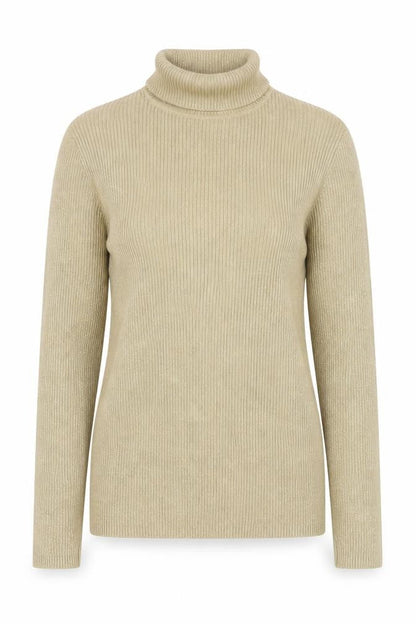 Basic Editions Women’s Beige Metallic Ribbed Roll Neck Jumper L
