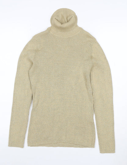 Basic Editions Women’s Beige Metallic Ribbed Roll Neck Jumper L