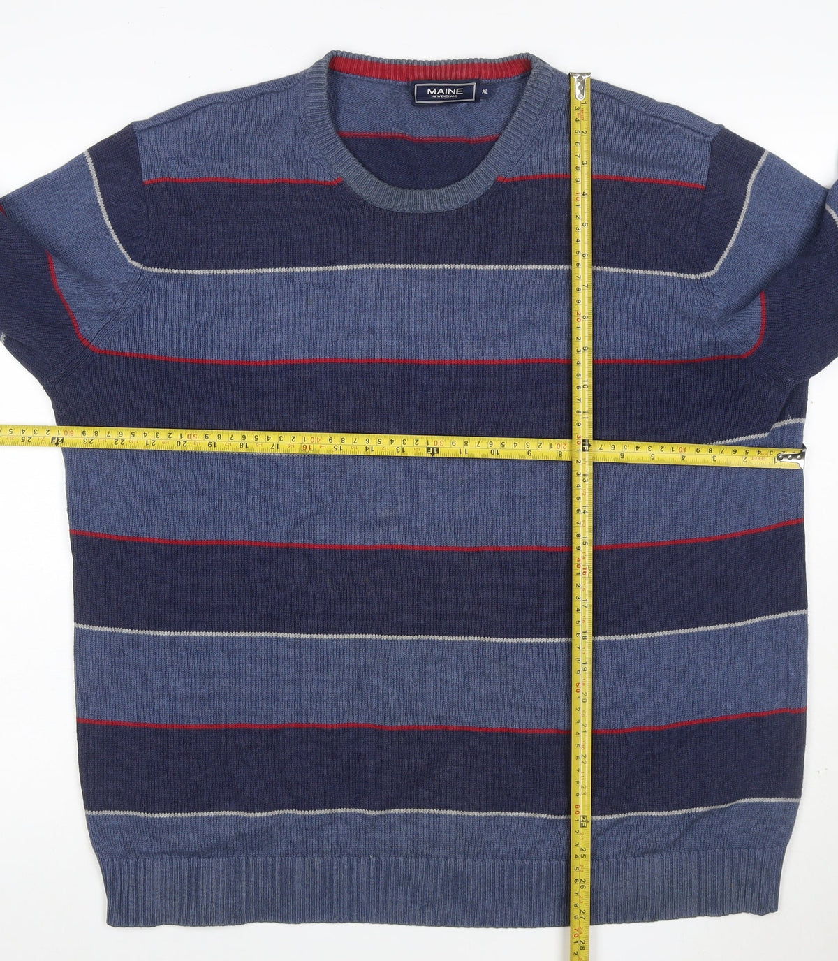 Maine New England Men’s Blue Striped Cotton Knit Pullover Jumper XL