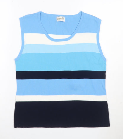 Roman Women Blue Stripe Knit Sleeveless Tank Top Size L