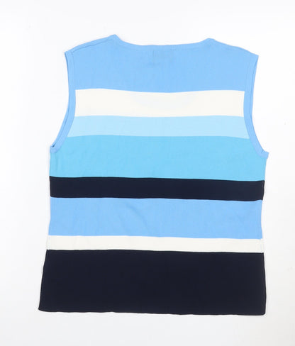 Roman Women Blue Stripe Knit Sleeveless Tank Top Size L