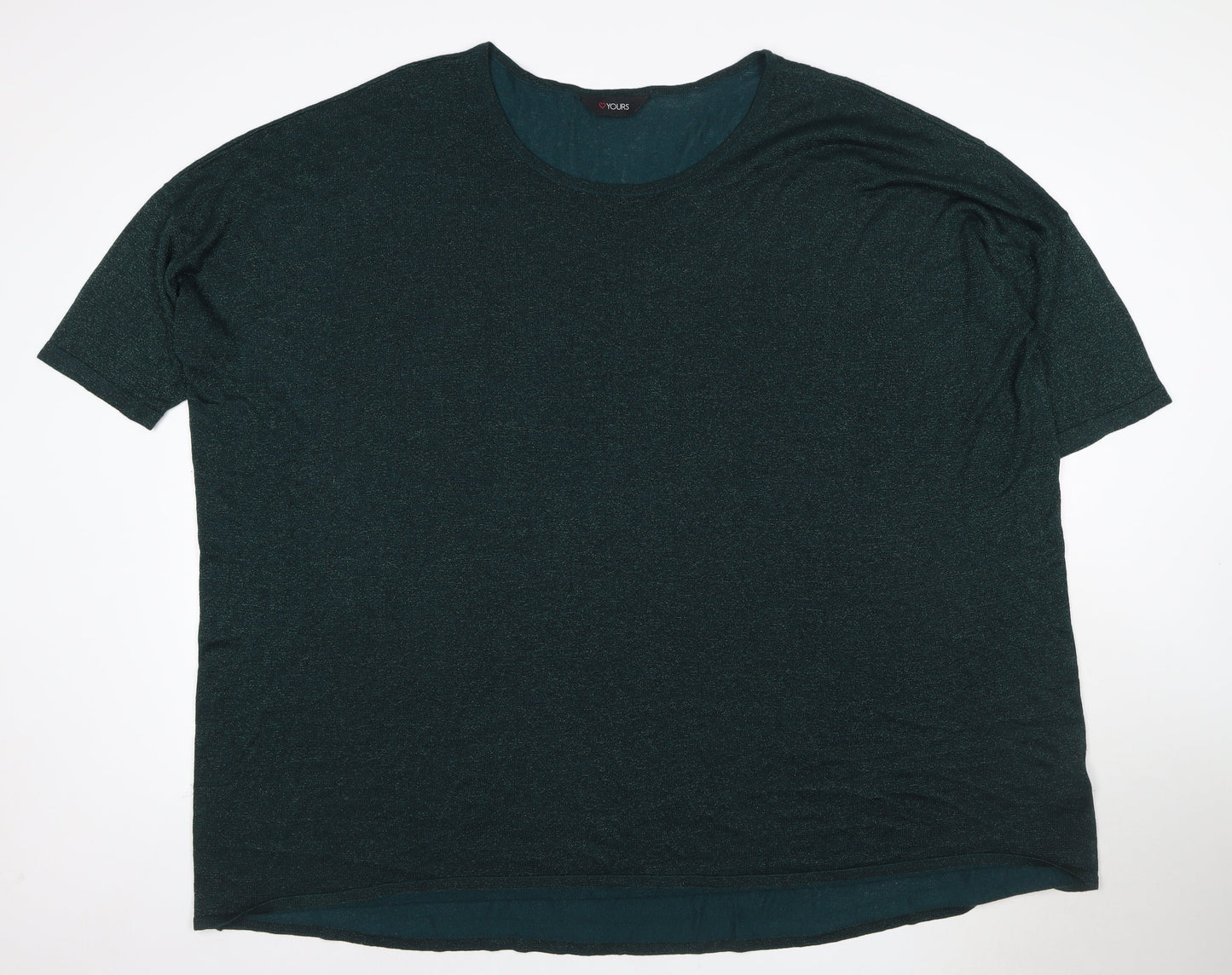 Yours Women Green Shimmer Knit Blouse UK 26 Short Sleeve Plus Size