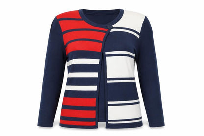 Eugen Klein Women’s Navy Red White Striped Open Cardigan UK 12