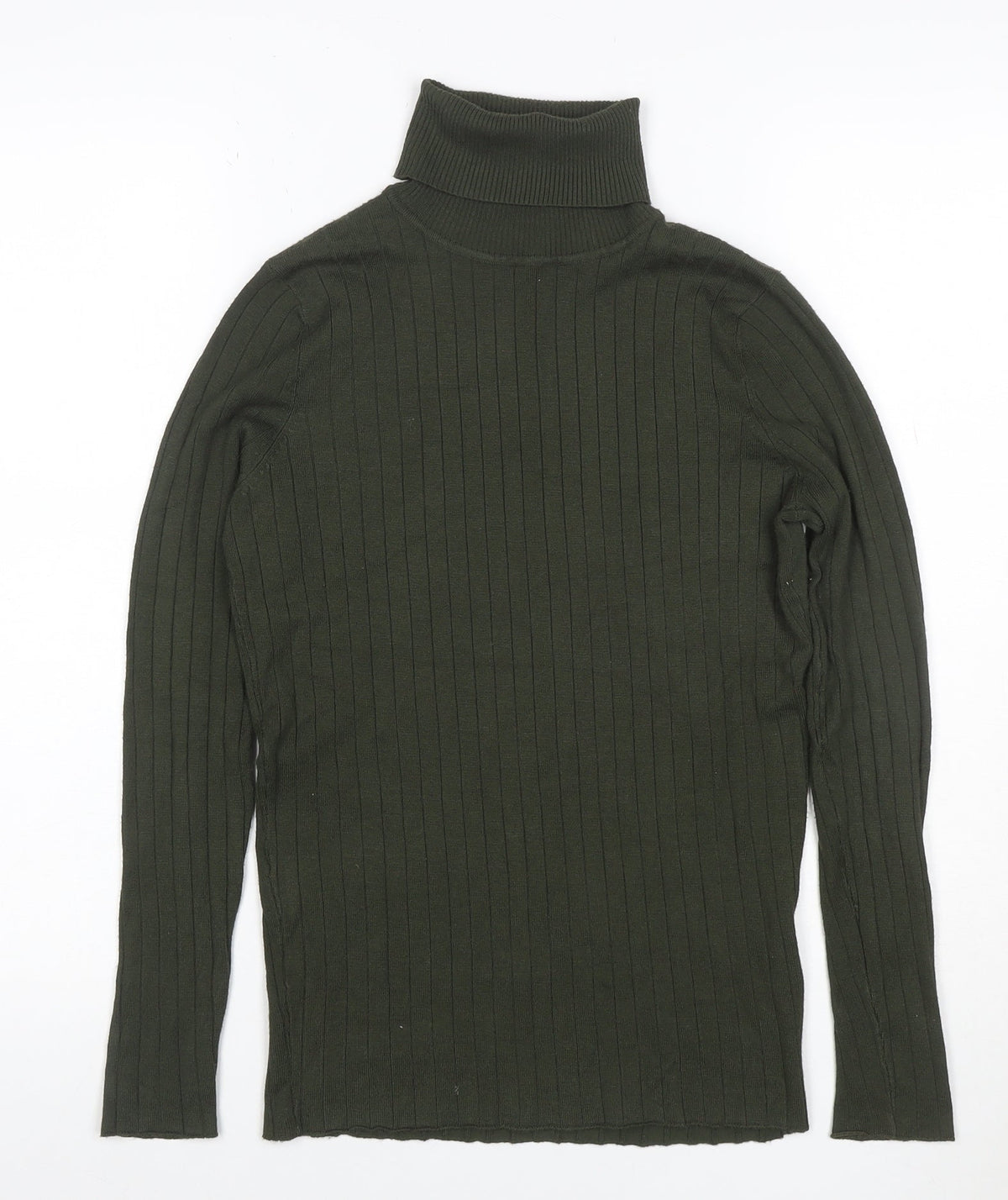 Heart and Soul Women Green UK 12 Ribbed Roll Neck Jersey Top