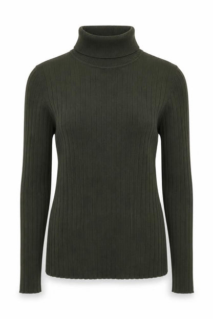 Heart and Soul Women Green UK 12 Ribbed Roll Neck Jersey Top