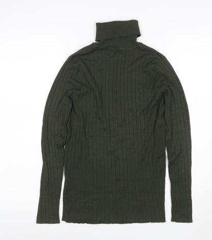 Heart and Soul Women Green UK 12 Ribbed Roll Neck Jersey Top