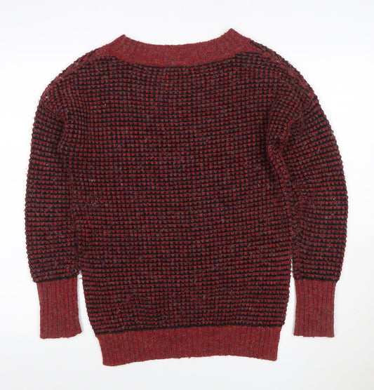 If It Were Me Women Red Black Waffle Knit Raglan Jumper Size S