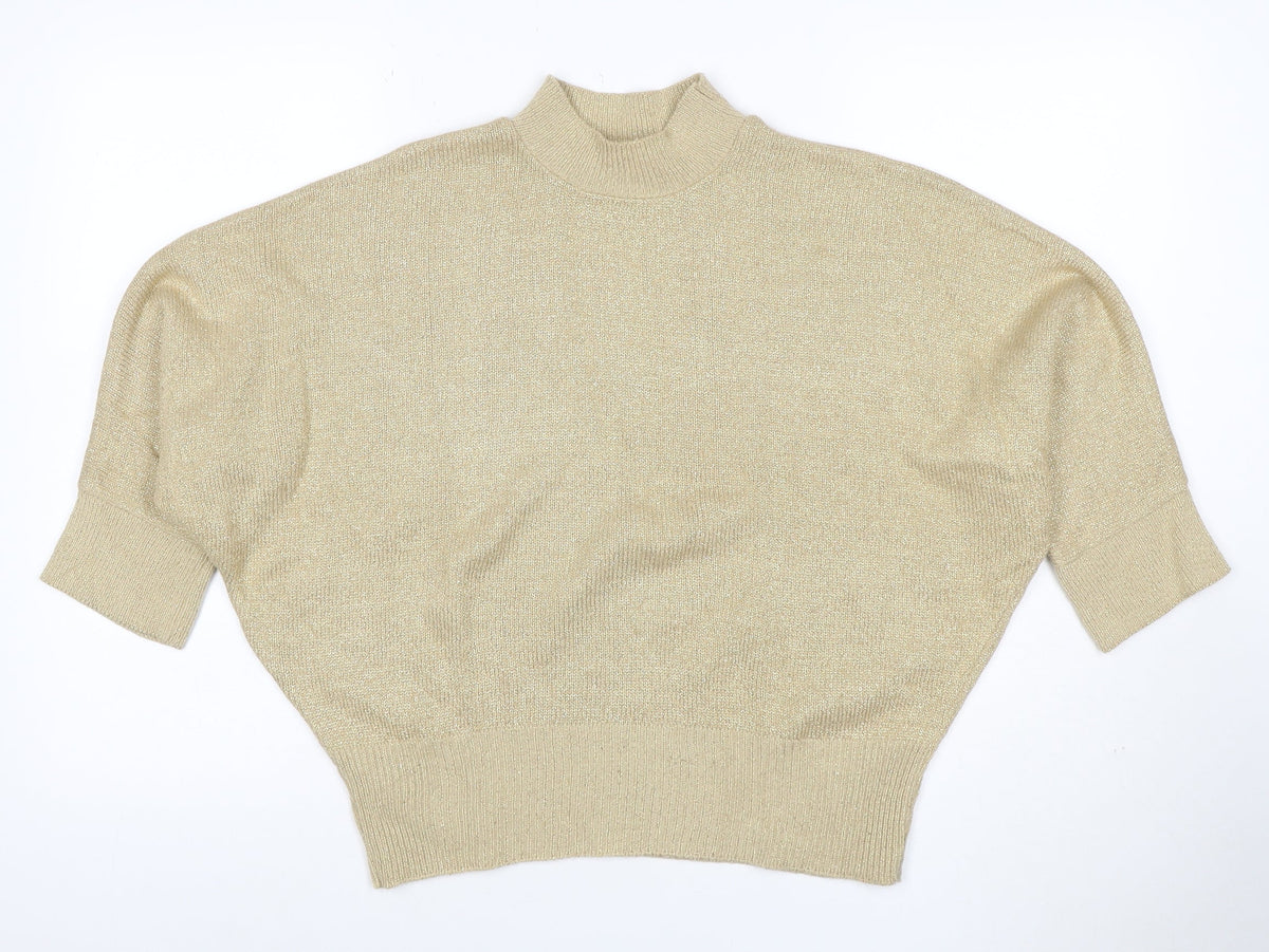 New Magram Collection Women's Gold Lurex Mock Neck Knit Jumper L