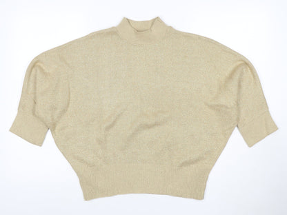 New Magram Collection Women's Gold Lurex Mock Neck Knit Jumper L