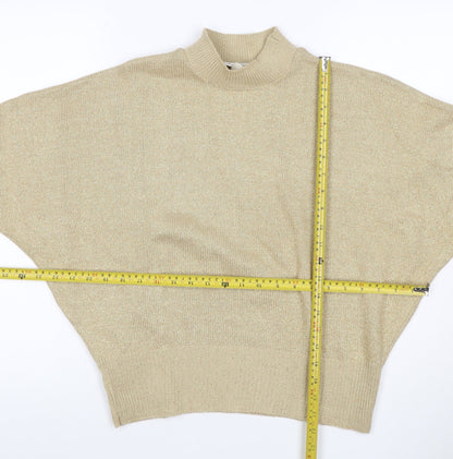 New Magram Collection Women's Gold Lurex Mock Neck Knit Jumper L