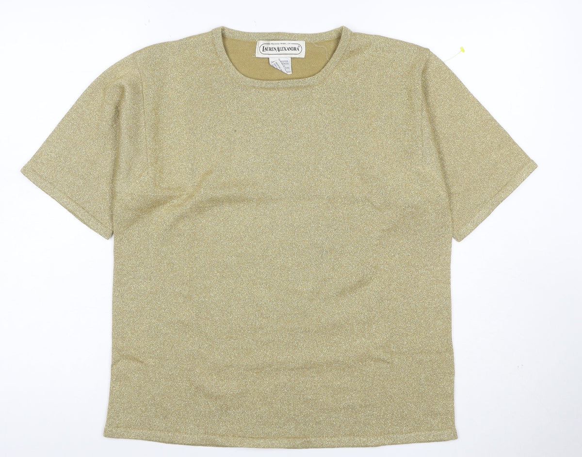Lauren Alexandra Women Gold L Merino Wool Blend Glitter Knit T-Shirt