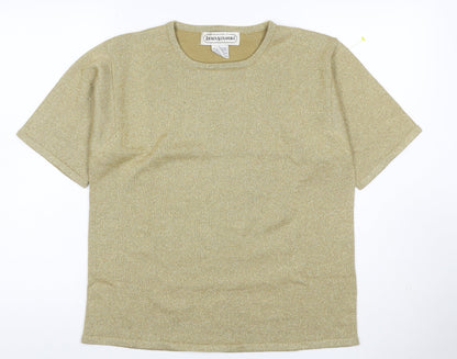 Lauren Alexandra Women Gold L Merino Wool Blend Glitter Knit T-Shirt