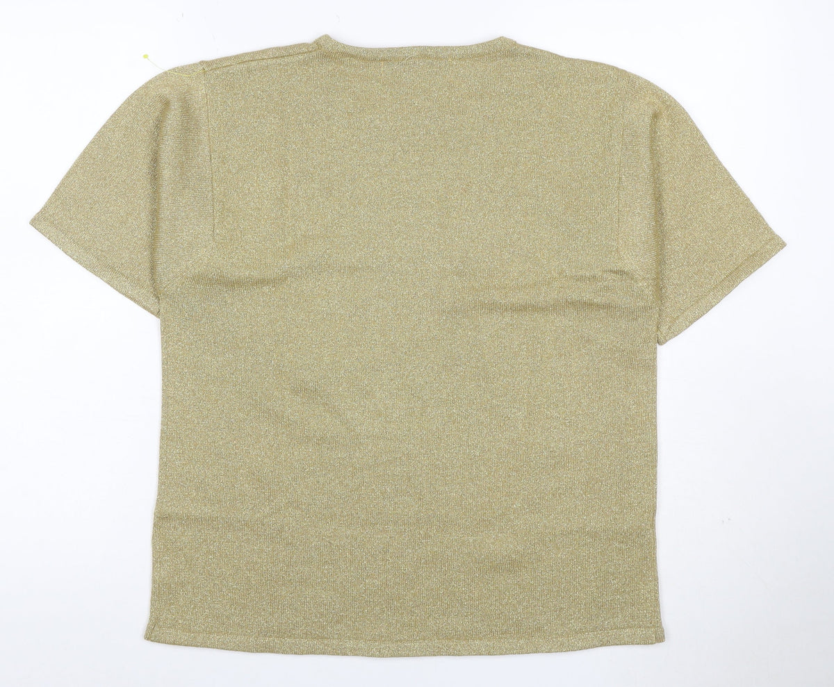 Lauren Alexandra Women Gold L Merino Wool Blend Glitter Knit T-Shirt