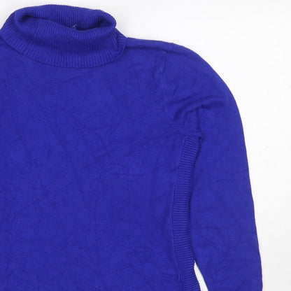 Cable & Gauge Women Blue M Roll Neck Fine Knit Pullover Jumper