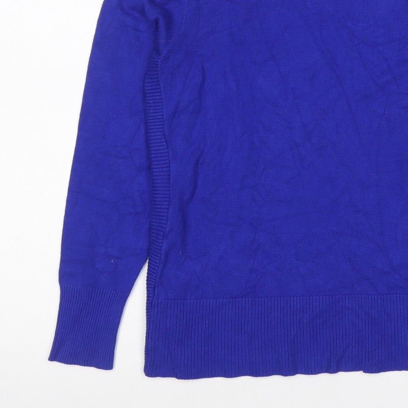 Cable & Gauge Women Blue M Roll Neck Fine Knit Pullover Jumper