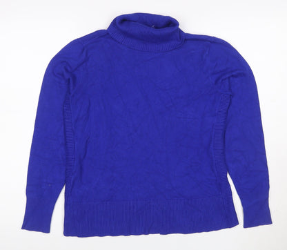 Cable & Gauge Women Blue M Roll Neck Fine Knit Pullover Jumper