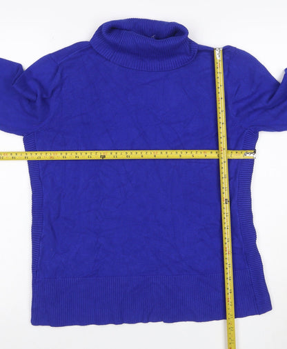 Cable & Gauge Women Blue M Roll Neck Fine Knit Pullover Jumper