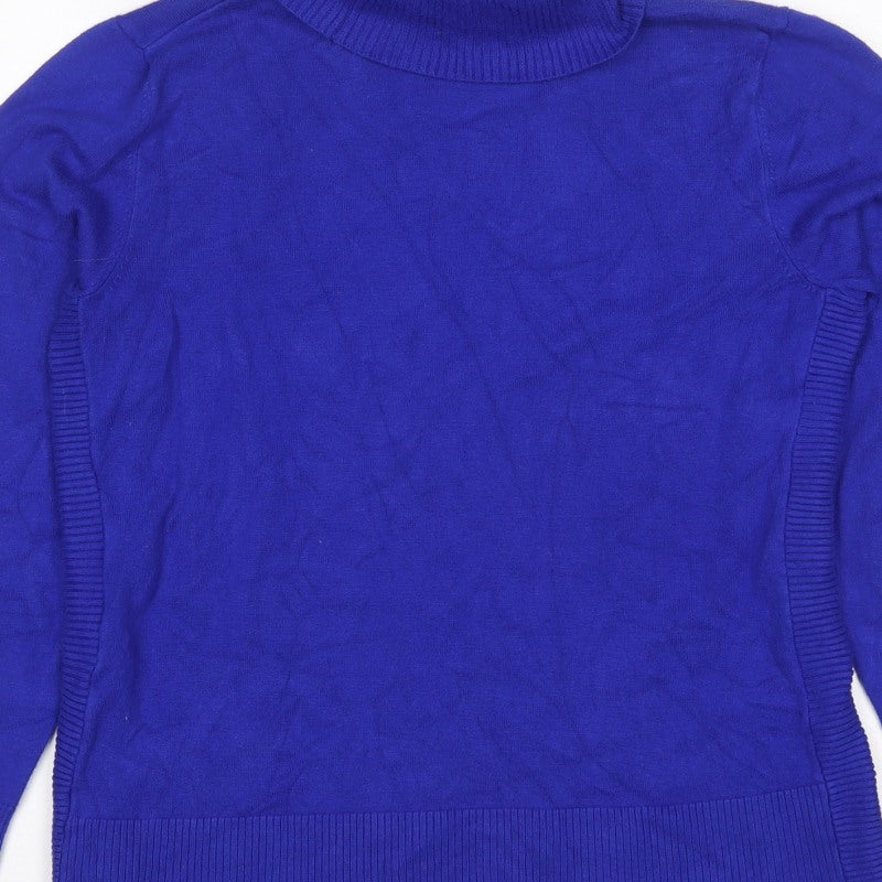 Cable & Gauge Women Blue M Roll Neck Fine Knit Pullover Jumper