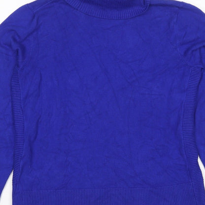 Cable & Gauge Women Blue M Roll Neck Fine Knit Pullover Jumper