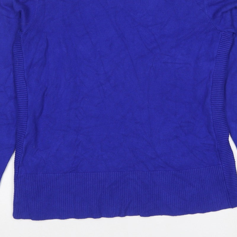 Cable & Gauge Women Blue M Roll Neck Fine Knit Pullover Jumper