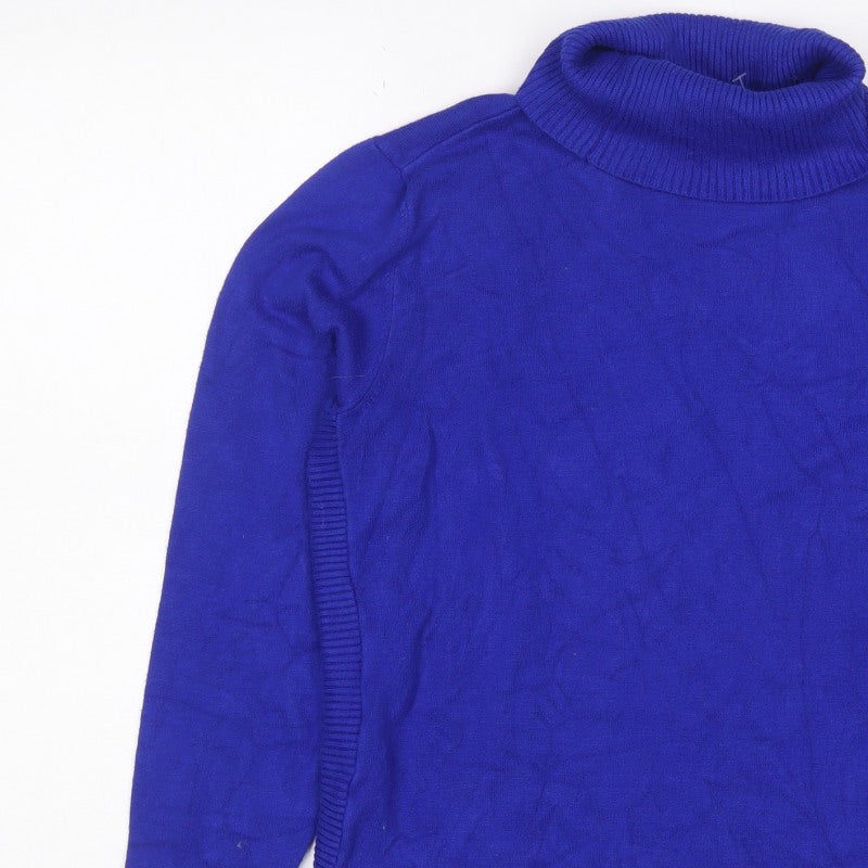 Cable & Gauge Women Blue M Roll Neck Fine Knit Pullover Jumper
