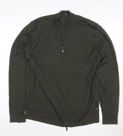 Strellson Men’s Green L Full Zip Cotton Knit Jumper High Neck