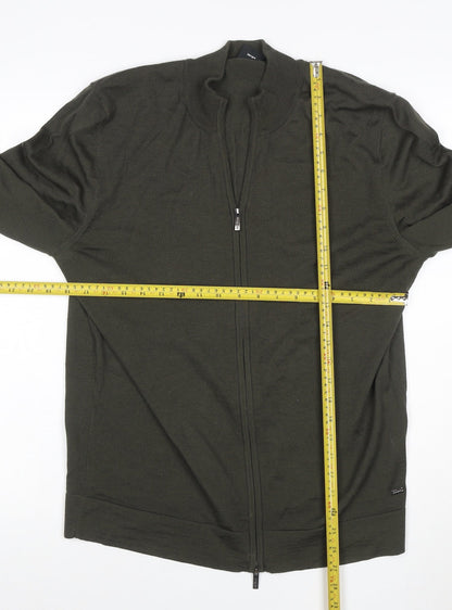 Strellson Men’s Green L Full Zip Cotton Knit Jumper High Neck