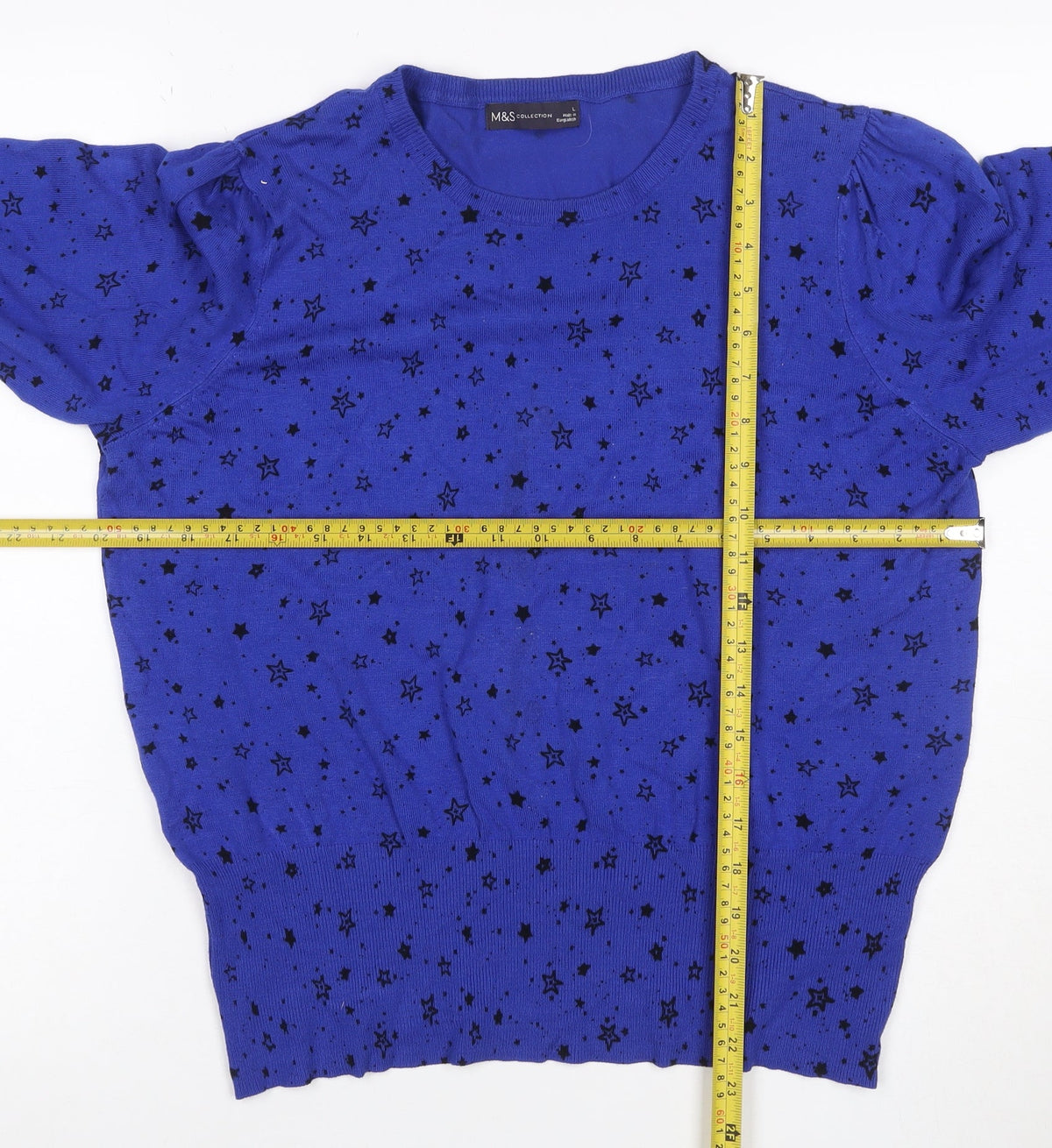 Marks & Spencer Women’s Blue Star Print L Puff Sleeve Jumper