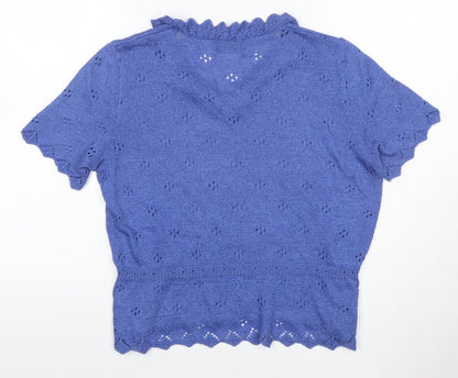 Escorpion Women Blue UK 16 Knit Ruffle Neck Short Sleeve Top