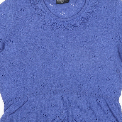 Escorpion Women Blue UK 16 Knit Ruffle Neck Short Sleeve Top