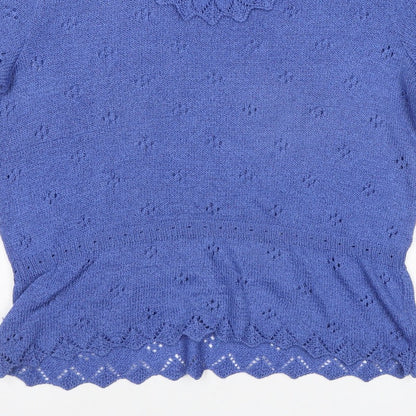 Escorpion Women Blue UK 16 Knit Ruffle Neck Short Sleeve Top
