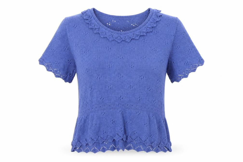 Escorpion Women Blue UK 16 Knit Ruffle Neck Short Sleeve Top